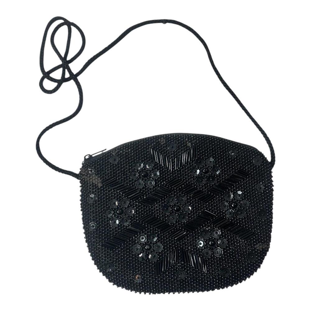 Rare Vintage Loredana‎ Small Beaded & Sequins  Shoulder Bag in Black - Picture 7 of 12